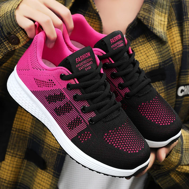 Women's walking shoes 2024 Spring New Single Shoes Casual Student Breathable and Comfortable Flyknit Sports Shoes