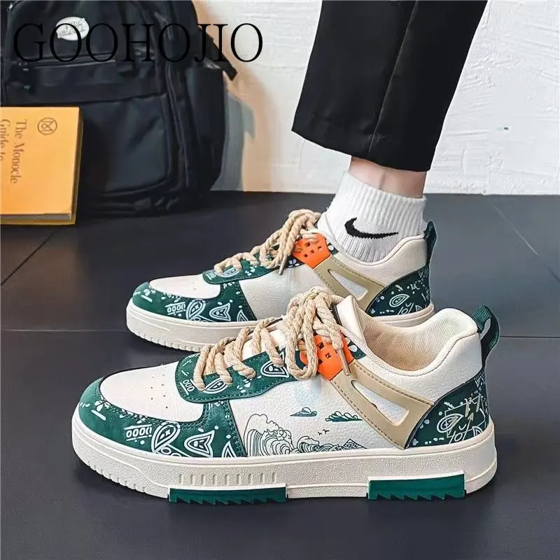 Autumn Men Casual Shoes Spring Men Sneakers Light Shoes Men Vulcanize Shoes Graffiti All-match Shoes Male Flats Lace-up Platform