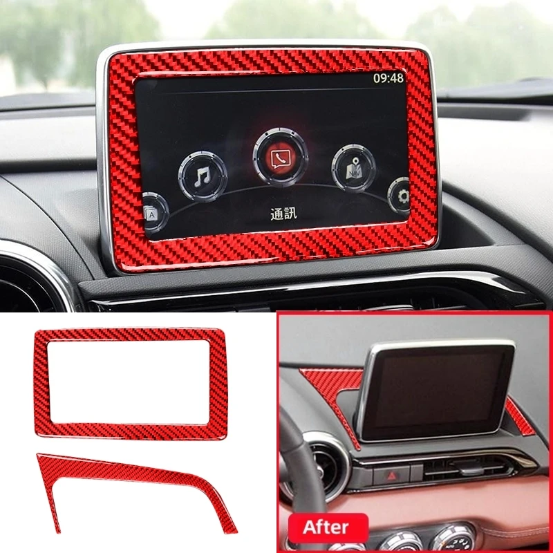 

For Mazda MX-5 ND Miata 2016-2022 MX5 Roadster Dashboard GPS Navigation Screen Red Carbon Fiber Trim Car Interior Accessories