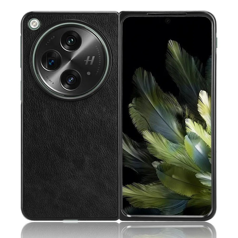 Para OnePlus Open Coque Funda trasera dura de cuero PU de lujo para OnePlus funda protectora abierta para teléfono