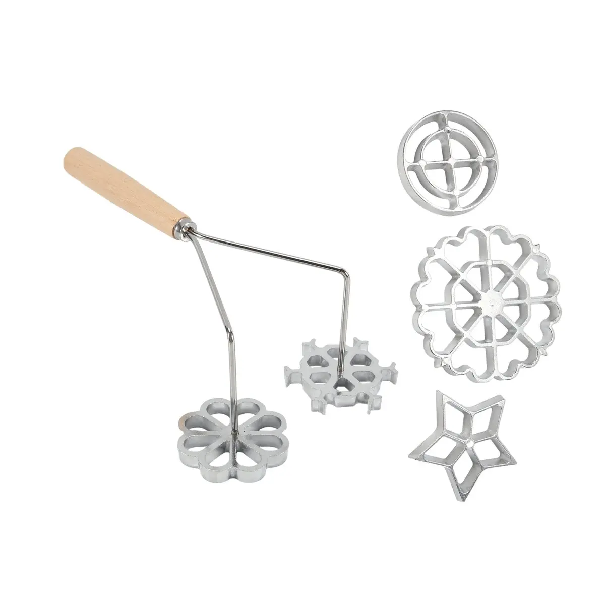 DT81 6 Pcs Rosette Iron Mold Set with Double Headed Handle Bunuelos Molds,Timbale Cookie Mold Tool for Waffles Cakes Biscuit