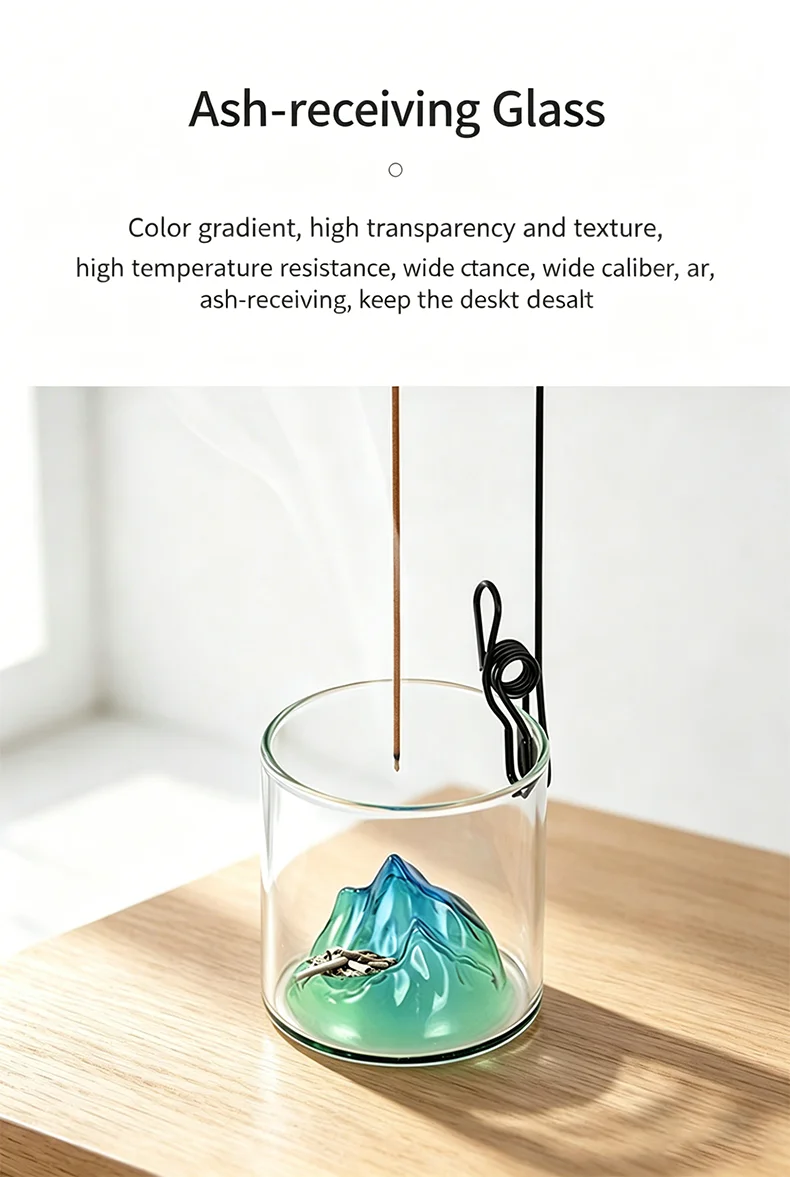 Glas-Räucherstäbchenhalter Berg-Räuchergefäß für Räucherstäbchen mit Aschefänger Anti-Asche-Räucherstäbchenhalter für Meditation Yoga Spa – Detail 5