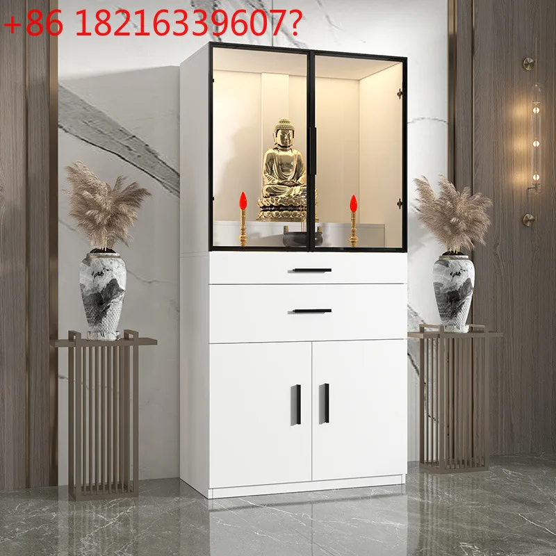 

Бытовая стеклянная дверь. Современная простая буддийская платформа. Встроенный шкаф статуи Будды Гуаньинь.