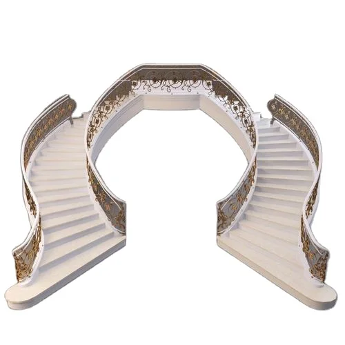 Modern duplex powder coating steel beam curved staircase wooden marble tread arc curved stairs