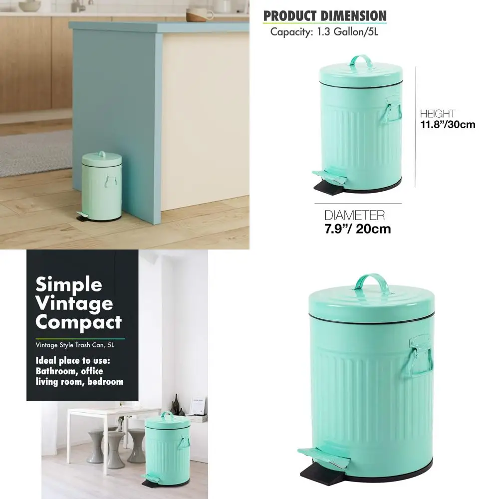 

Винтажный стиль, мягкое закрытие, 5 л, мятно-зеленое мусорное ведро для ванной комнаты с крышкой для домашнего использования