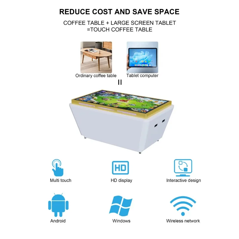 Hot Selling 75 Inch LCD Digital Display All-in-One Interactive Smart Touch Screen Table for Game Restaurant Coffee Shop