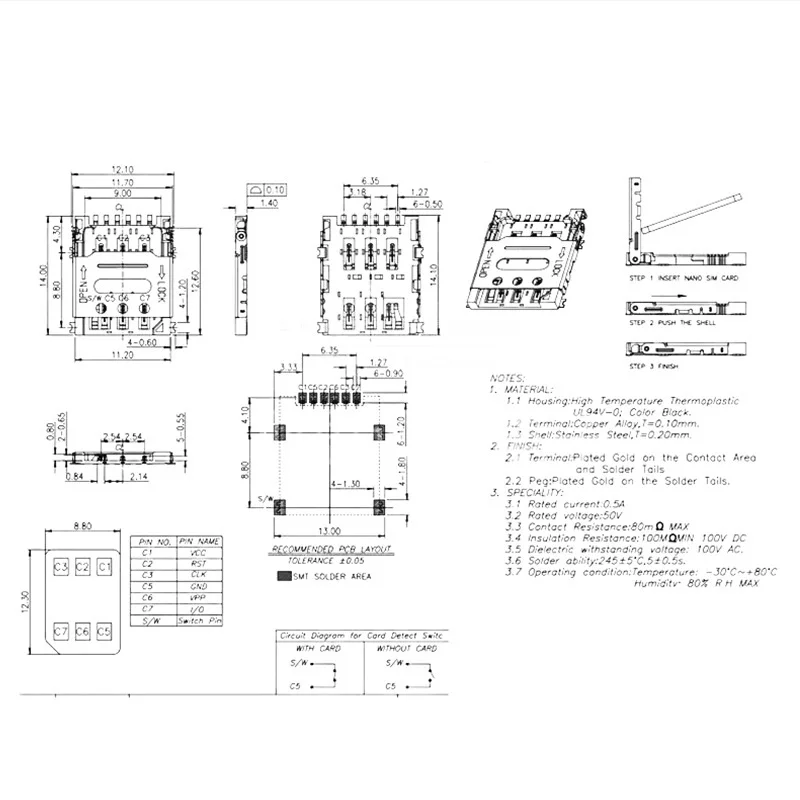 Adaptador de Conector para Tarjeta SIM 6 Pines CD Pin Plástico Socket SIM Adaptador de Repuesto para Reparación de Teléfonos Móviles 2