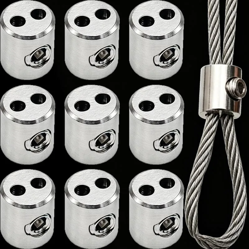 2/50set Stainless Steel Suspension Wire Rope Cable Lock Adjustable Sling Telescopic Wire Rope Wire Locking Clip Fasteners