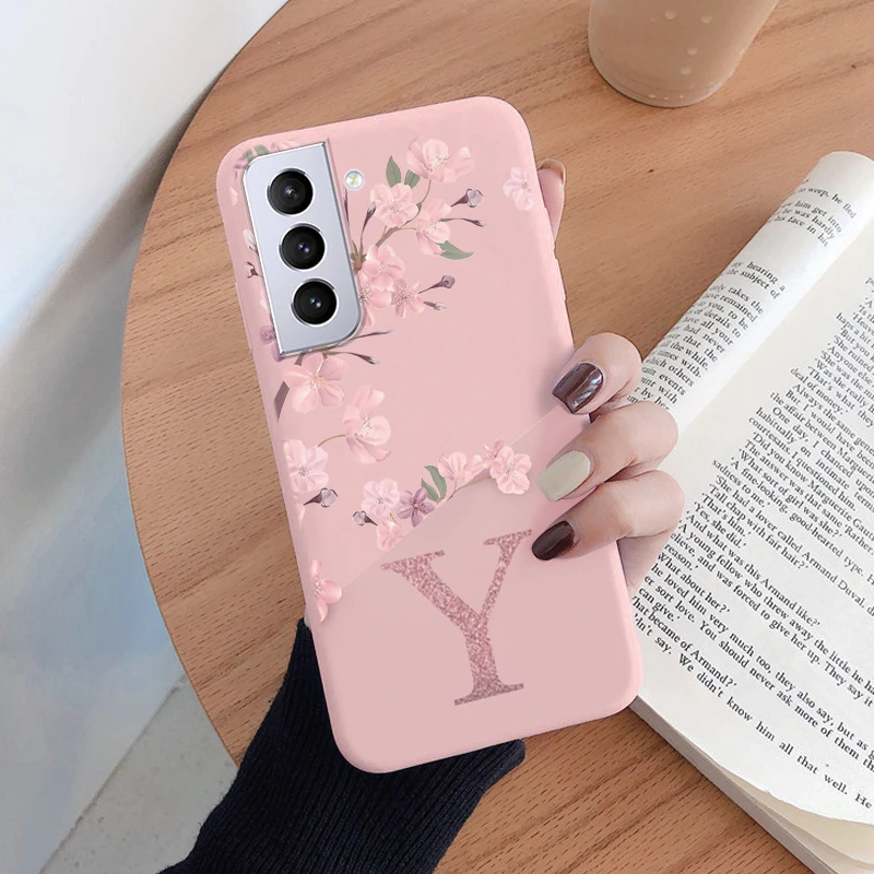 For Samsung Galaxy S21 S 21 FE S21 Plus Phone Cover Pink Letters Cute Flowers Pattern Soft Silicone Funda For Samsung S21 Ultra