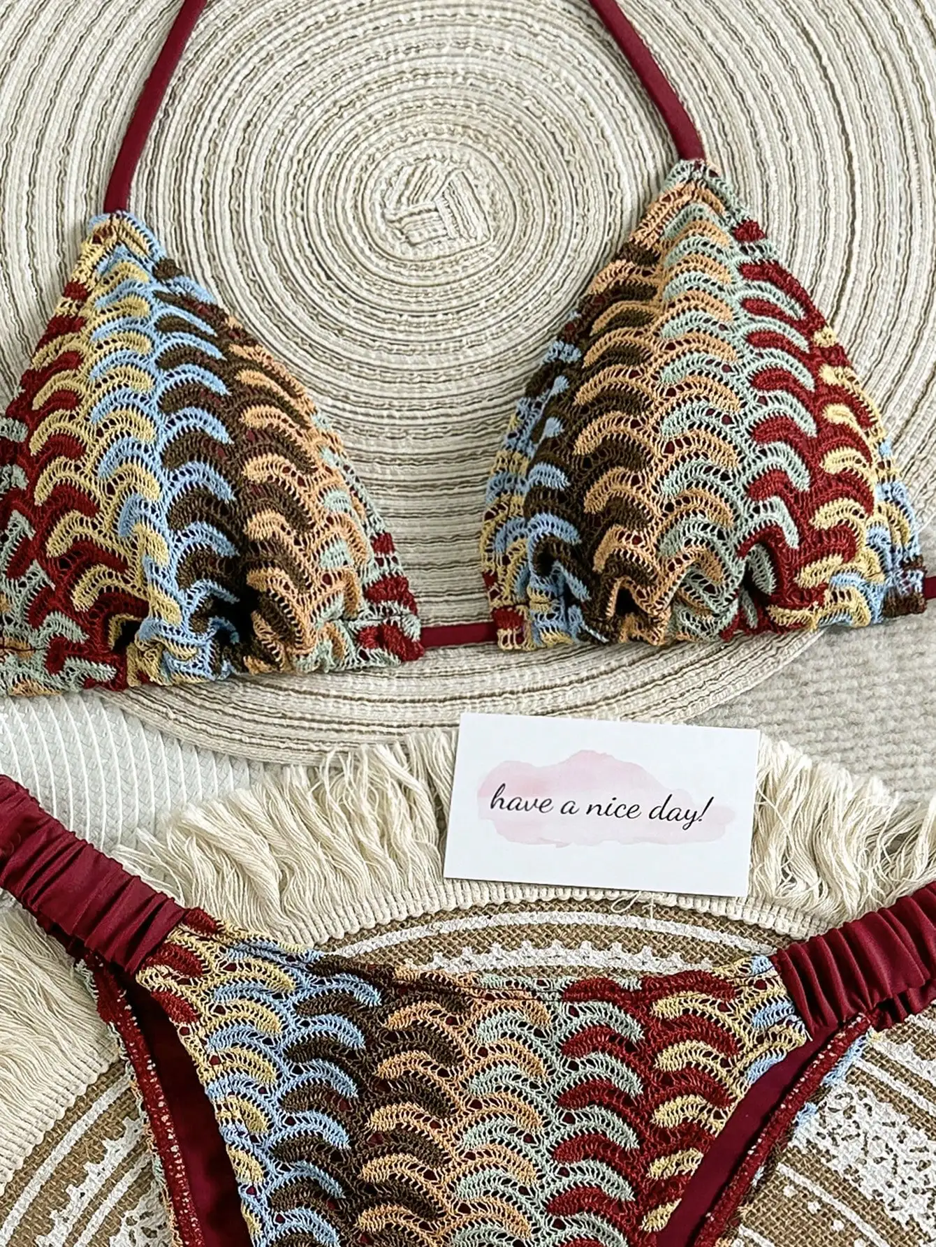 

Сексуальный купальник из сетчатой ткани с вязаными элементами для женщин, пляжный комплект для отпуска