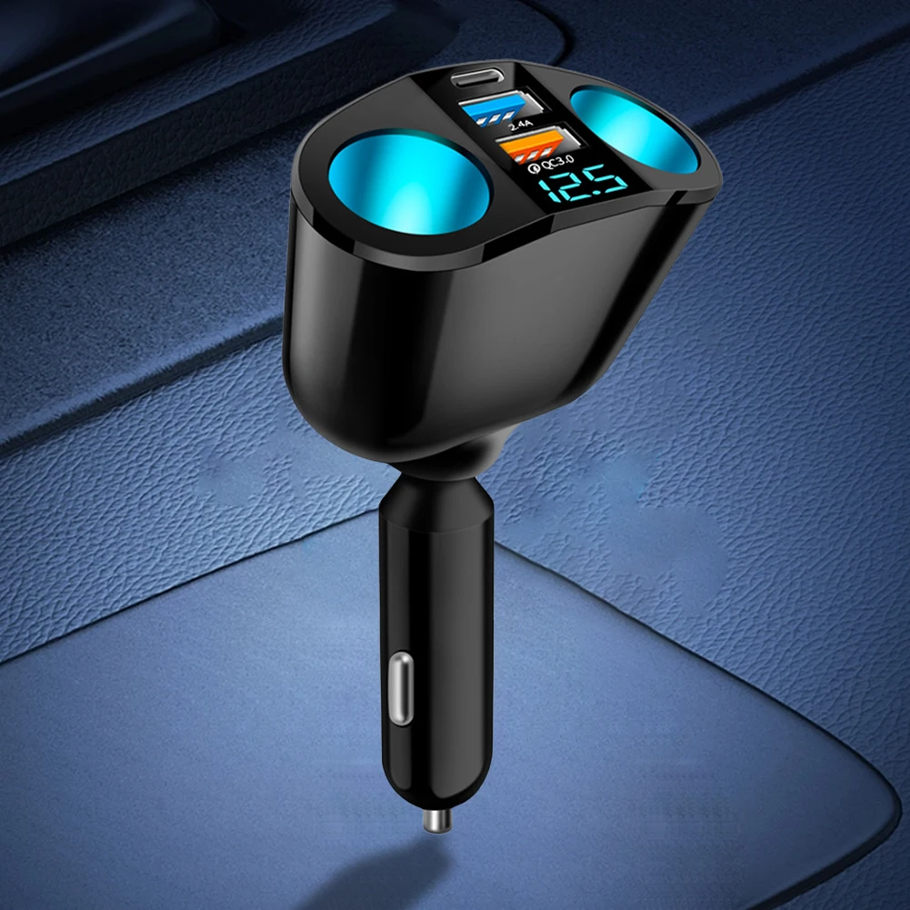 Auto Cigarette Lighter Adapter PD QC3.0 Blue Atmosphere Light Quick Charge Car Charger Phone Charger Socket for Mobile Phone DVR