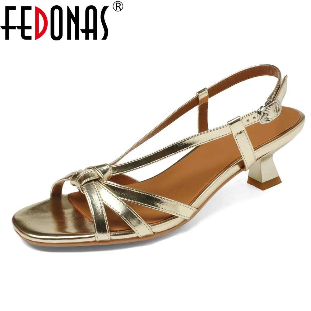 FEDONAS Gold Silver Women Sandals Kitten Heels Party Wedding Shoes Woman Thin Band Prom Pumps Summer Sandals Shoes