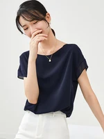 SENTUBILA Elegant Chiffon Blouse Women 2026 Summer Patchwork Short Sleeve O-Neck Simple Loose Straight Chiffon Tops 162VA6570X - Image 5