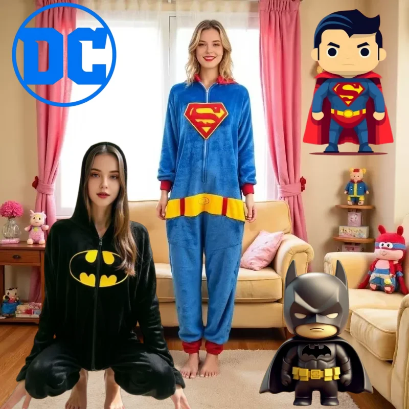 DC Superman Batman Creativo Anime Patrón de dibujos animados Nuevos pijamas sueltos, cómodos y suaves de una pieza Ropa de descanso para hombres y mujeres