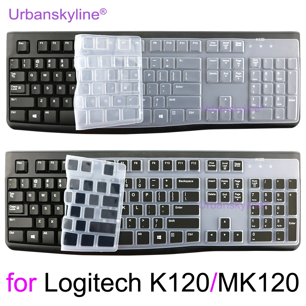 Funda de teclado K120 MK120 para Logitech K120 MK120, funda protectora de silicona, película delgada, transparente, transparente, negro y rosa