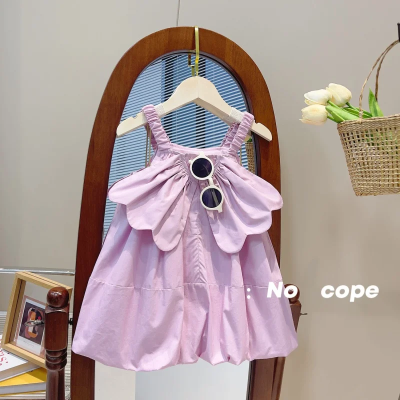 Girls' Wings Sling Dress Summer Korean Style Loose Dumbo Princess Dress Children's Elegant Pink Dress23118