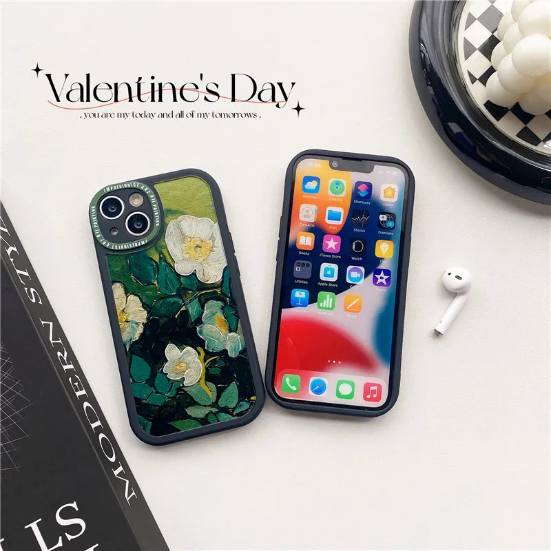 Fashion Photo Frame Oil Painting Flower Cartoon Shockproof Phone Case For iPhone 14 13 12 11 Pro Max 14Plus 7 8 X XR XSMax SE2