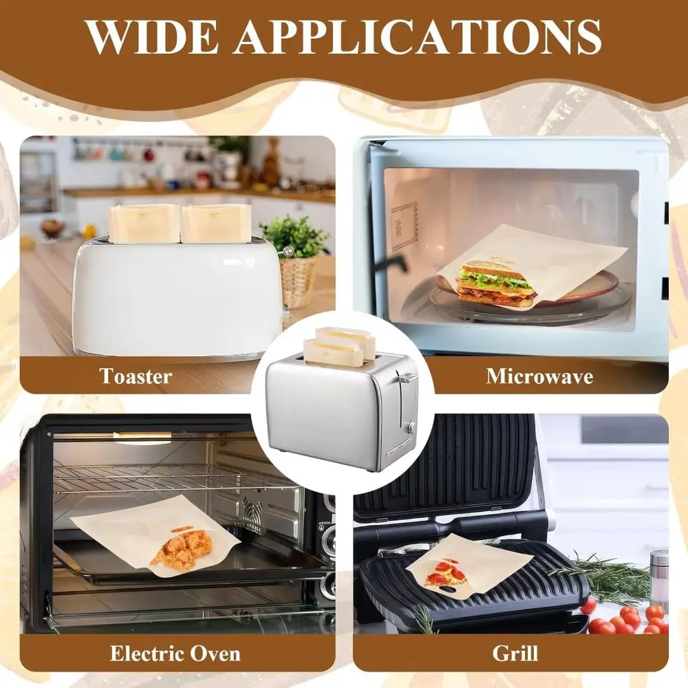 1PC Polyester Reusable Toaster Bag Reusable Microwave Heating Non Stick Bread Bag Baking Sheets Snack Organizer Sandwich Bags