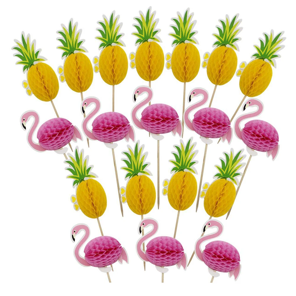 

19 Pcs Beach Theme Topper Cake Toppers Eco Friendly Picks for Hawaii Beach Flamingo Toppers Parties Cake Decorations
