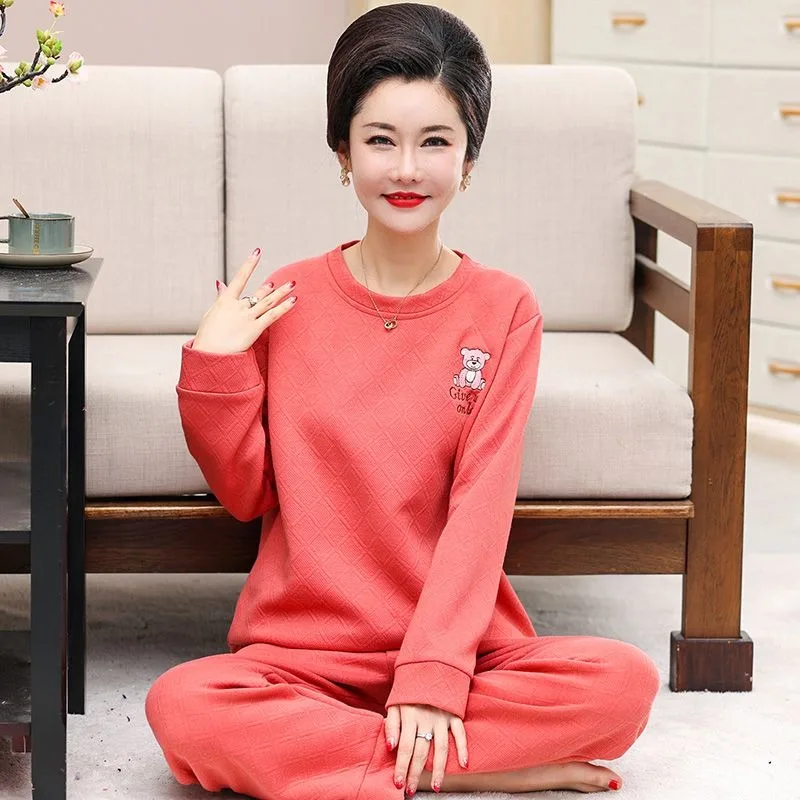 2023 New Thickened Pajamas Women's Winter Thickened Sleepwear Cotton Long-Sleeved Air Sandwich Warm Autumn Suit Loungewear