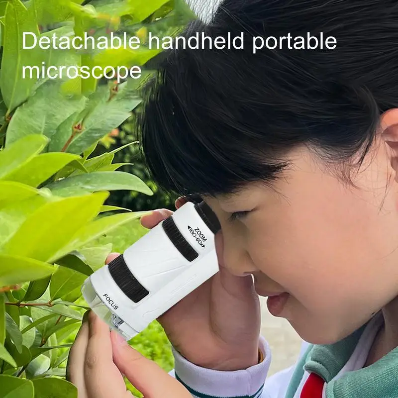 Microscope portable pour enfants, déterminer 60X, 180X, biologie, jouets, expérience scientifique, kits de tiges pour enfants