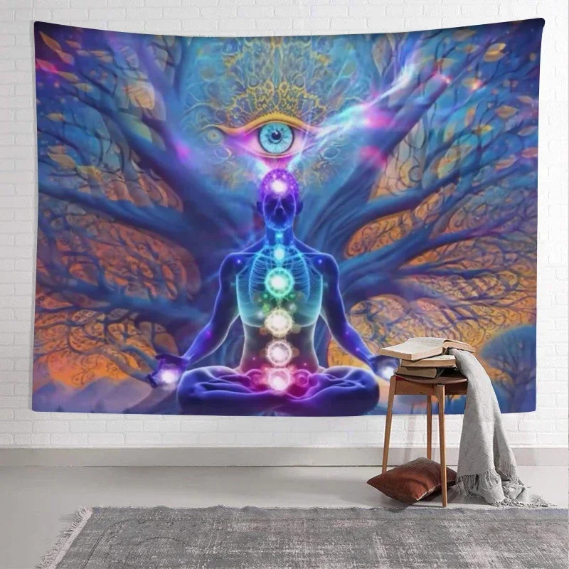 Spiritual Enlightenment Chakra Healing Meditation Yoga Wall Tapestry Divine Energy Aura Sacred Space Decor