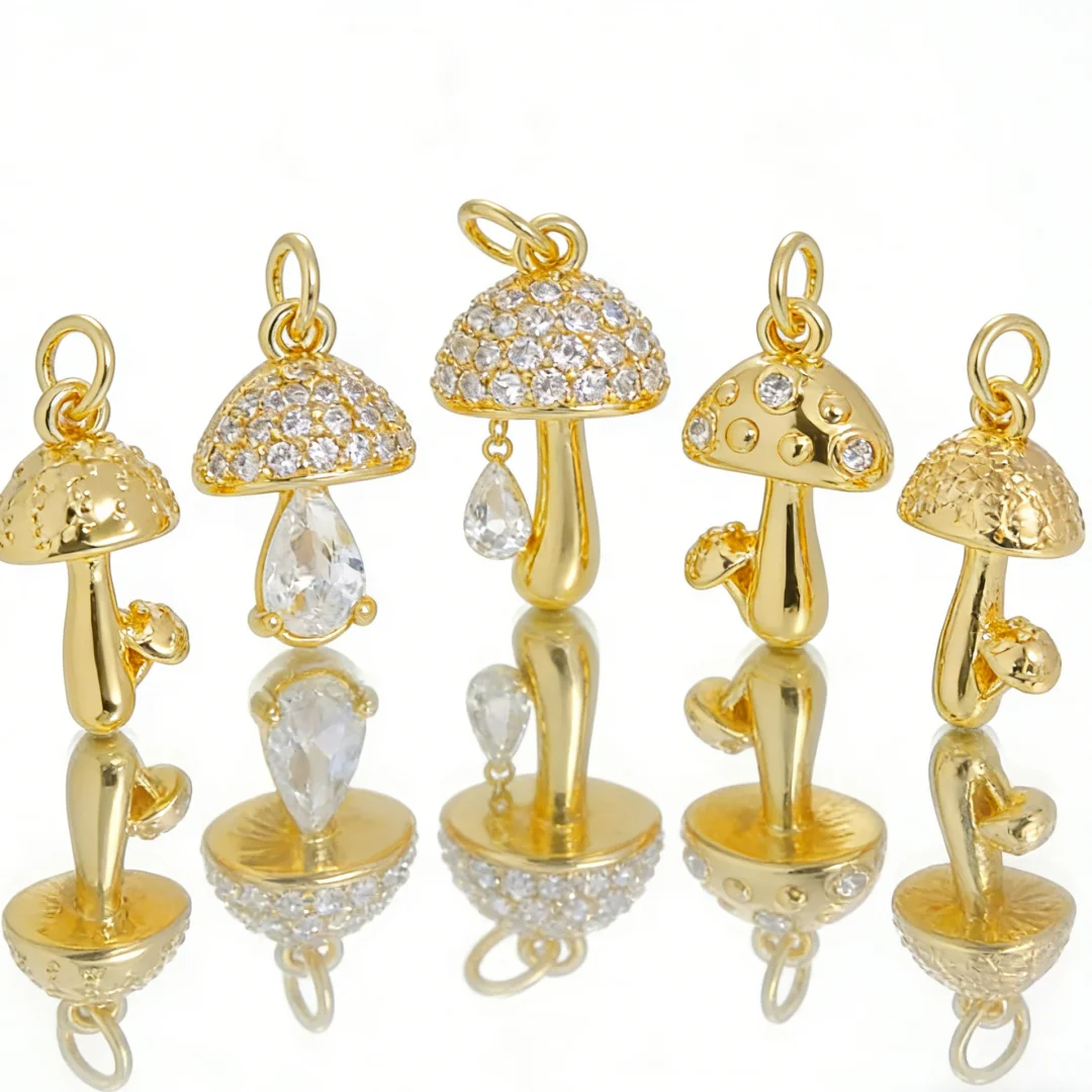 4Pcs Pendants Gold Plated Mushroom Charms for DIY Jewelry Making Cute Dainty Charms for Necklace Bracelet Accessories Men Women