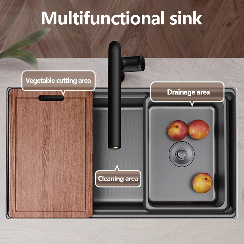 Multifunctional Kitchen Sink Thickened Handmade Stainless Sink Honeycomb Embossing Vegetable Bowl Wash/Cut/Drain in One Full Set