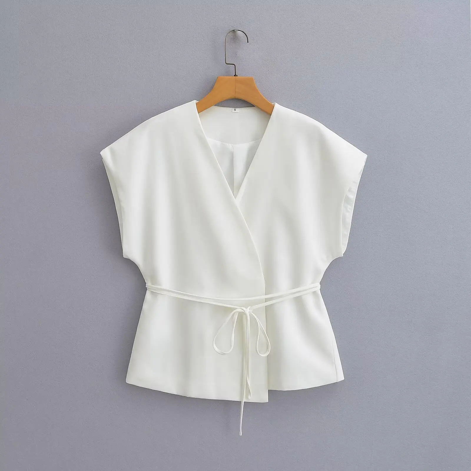 Zevity 2026 Women Fashion Cross V Neck Sleeveless Black White Color Business Vest Jacket OL Lace Up Waistcoat Chic Tops CT9515