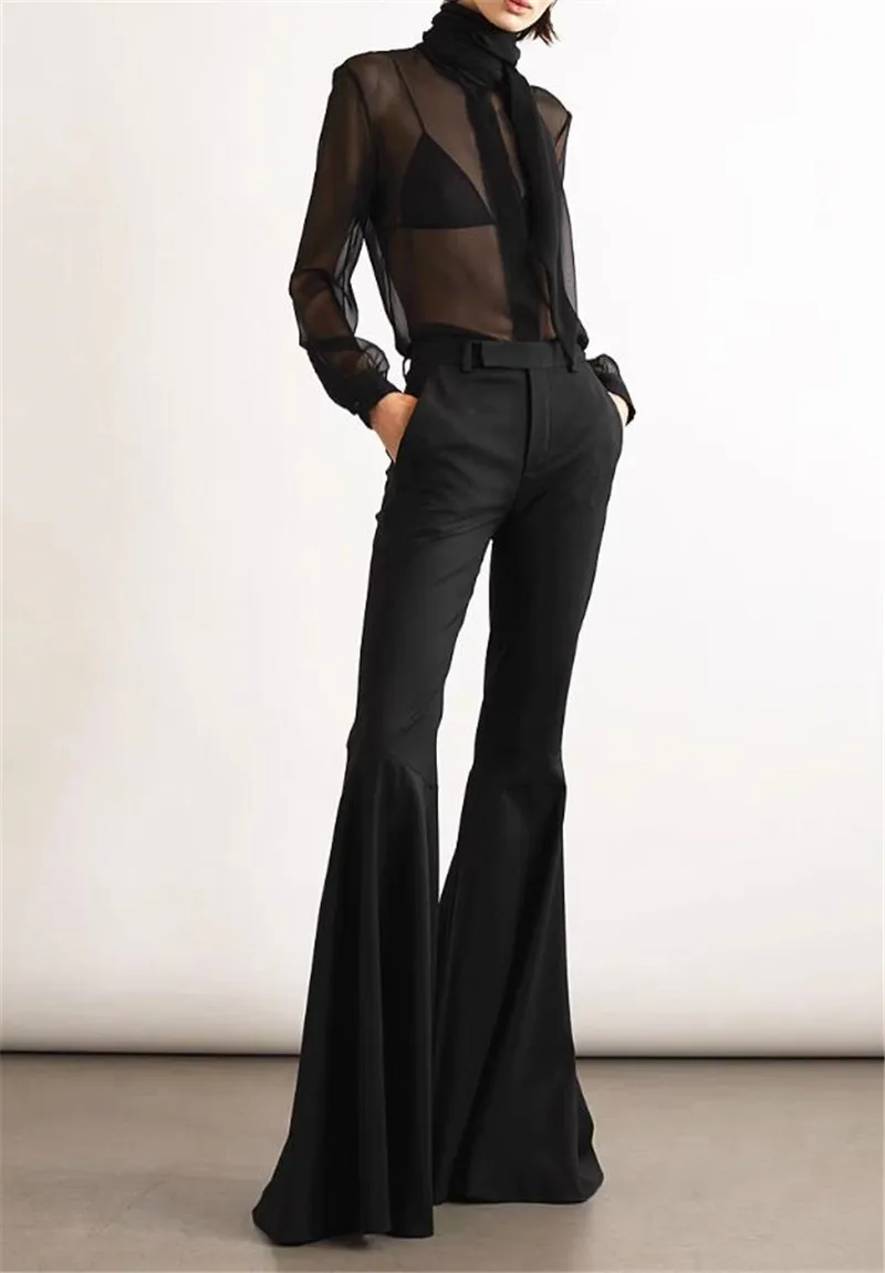 Autumn New Stylish Pants for Women High Waist Slim Fit Vintage Fashion Flare Pants Elastic Wool Tight Trousers Y4467