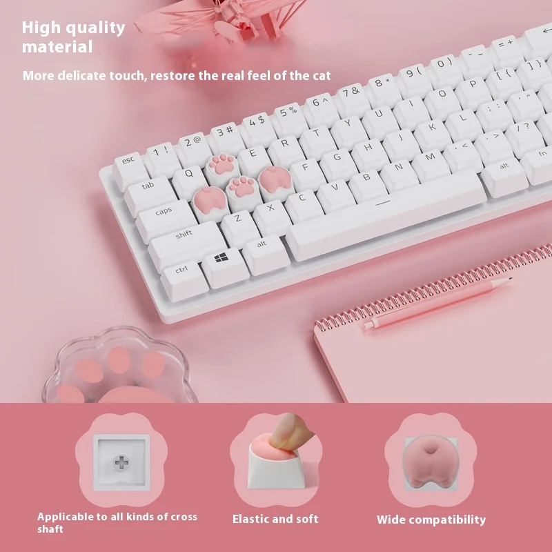 3D Cute Soft Cartoon Keycaps For Mechanical Keyboard Cherry Mx Switch Diy Custom Key Cap Soft Silicone Keycup Artisan Pink Color