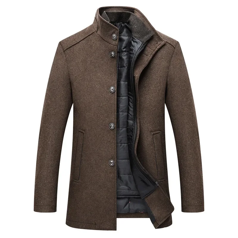 Men's Thick Woolen Coat Winter Windproof Scarf Wool Long Jacket Fashion Casual Cotton Warm