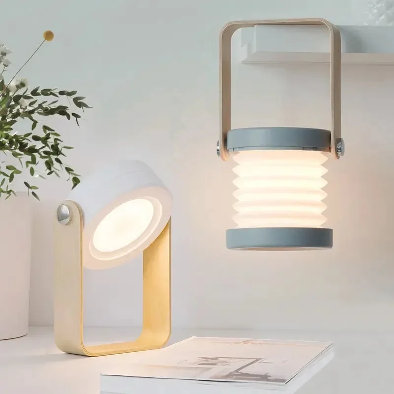 

Creative Wooden Lantern Lamp,3D Folding Eye Protection Lamp,Infinite Dimming Telescopic Table Lamp,OutdoorCamping Desk Lamp