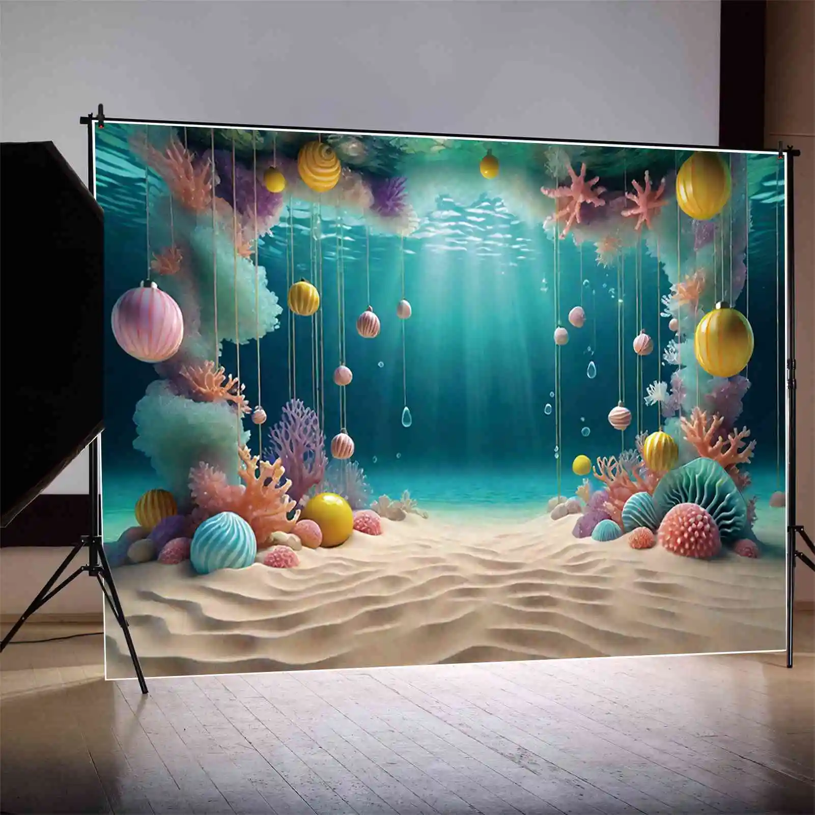 MOON.QG Seaside Candyland pierwsze urodziny tła dziecko lato dno morskie cukierki tła niestandardowa dekoracja imprezowa Photozone rekwizyty