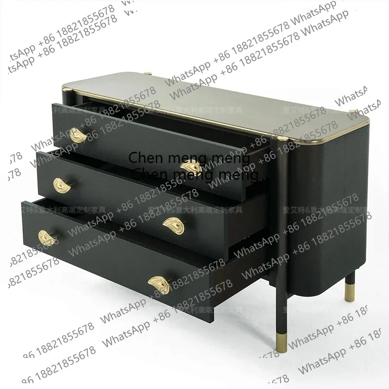 

M26 Italian light luxury decorative chest cabinet Oriental style three bucket new Chinese locker black side cabinet