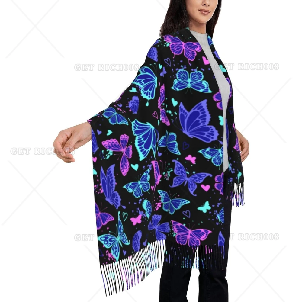 

Gothic Butterfly Purple Scarf Chunky Cashmere Pashmina Shawl Cape for Woman Girl Ladies One Size