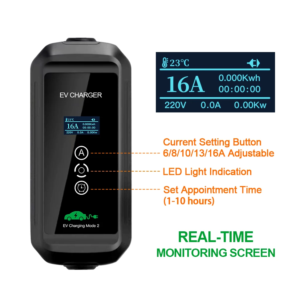 ISIGMA 6/8/10/13/16A Adjustable portable car charger with type1 SAE J1772 and Schuko plug IP67 Electric Vehicles Charger