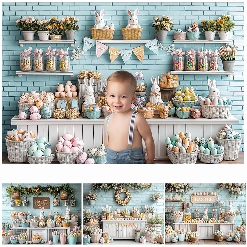 

LS Photography Background Spring Easter Green Plant Cupboard Bunny Eggs Kids Birthday Portrait Decor Backdrop Photo Studio