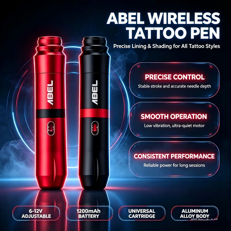 ABEL Wireless Tattoo Pen Adjustable Stroke Coreless Brushless Motor PMU Permanent Makeup Machine For Professional Tattoo Artists