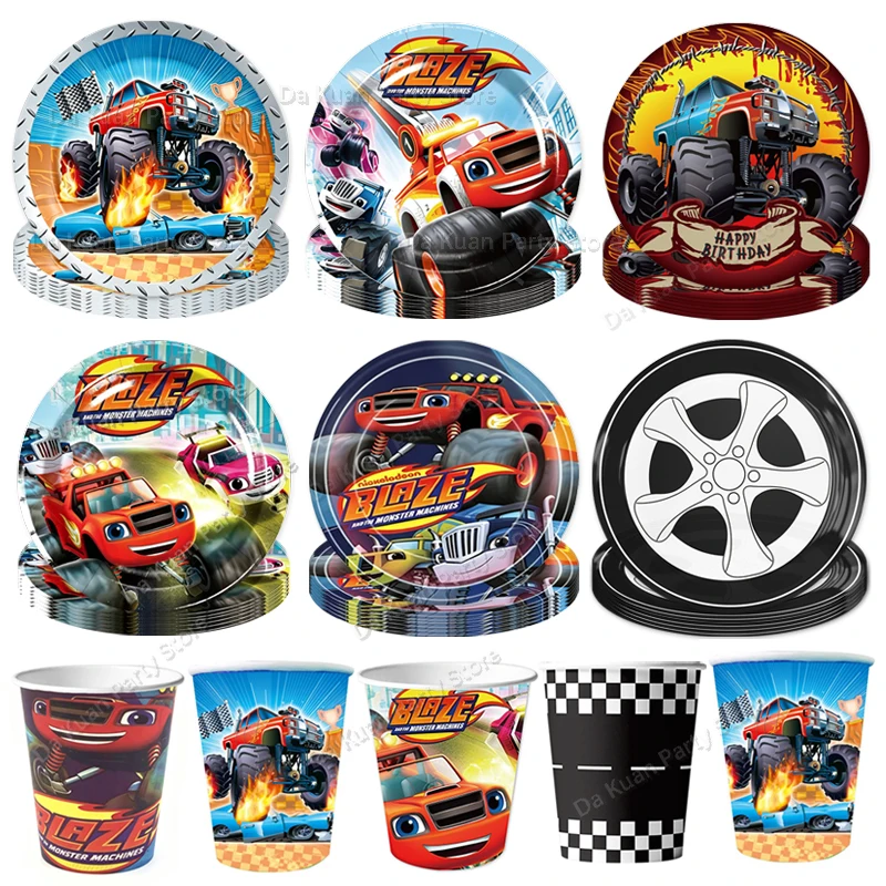 Blaze Monster Plate Cup Kit Machines Race Car Birthday Party Decoration Backdrop Gift Bag Sticker Boy Gift Baby Shower Supplies