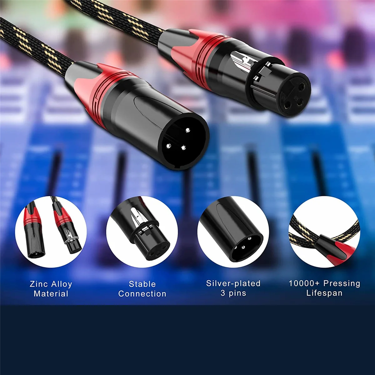 كابلات AU49_6Pcs XLR، كابل ميكروفون XLR ذكر إلى أنثى، 3 دبابيس لخلاط الميكروفون