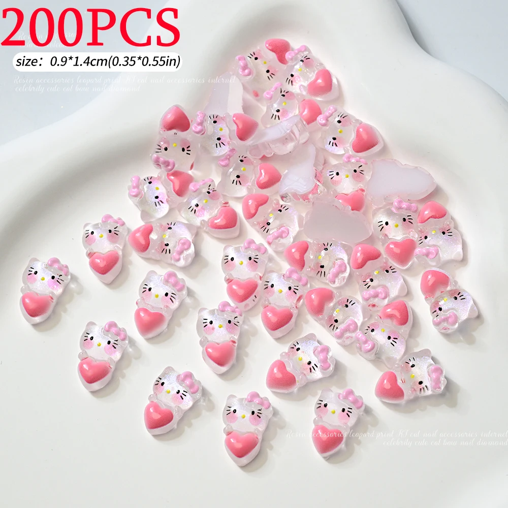 200 Uds. Abalorios transparentes para uñas de Hello Kitty, helado, melodía de amor/Kuromi Kawaii Y2K, decoraciones para uñas Y2K, piezas de manicura DL
