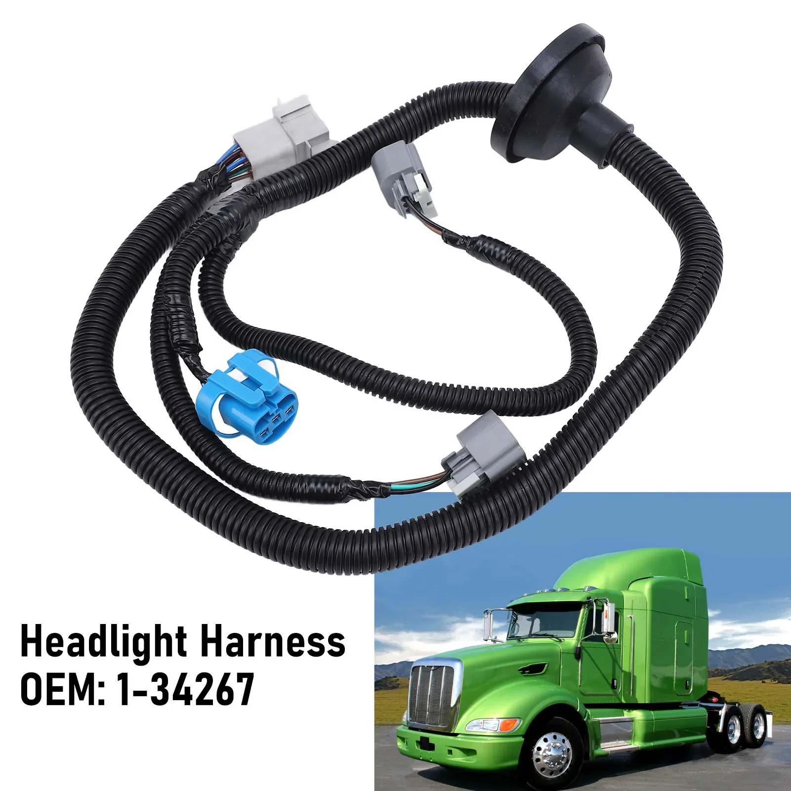 Arnés de faros 1 34267 Cable de arnés de conexión de faros delanteros de alta sensibilidad para Peterbilt 386 2005-2015/387 1999-2010