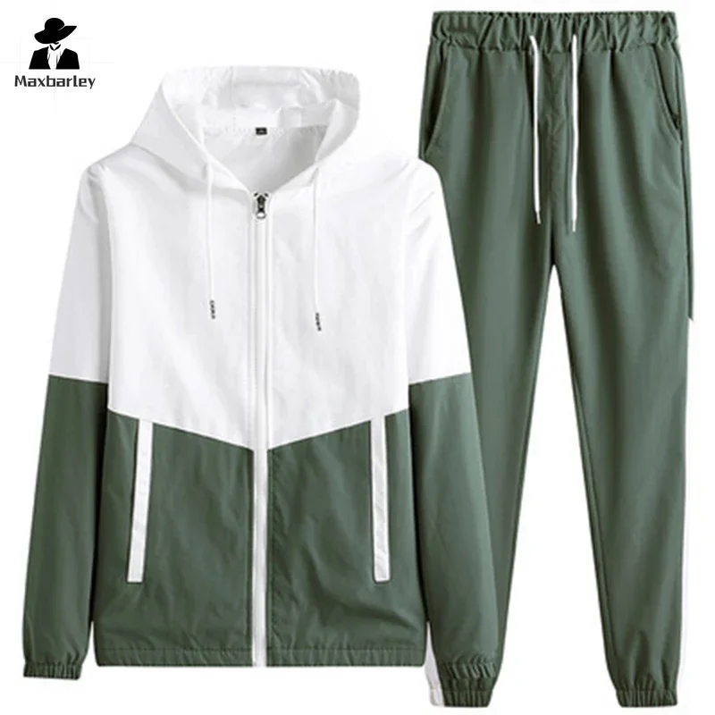 Spring and Autumn New Men\'s Sportswear Casual Jogger Hooded Sportswear Jacket and Pants 2-Piece Hip Hop Running Sports Suit