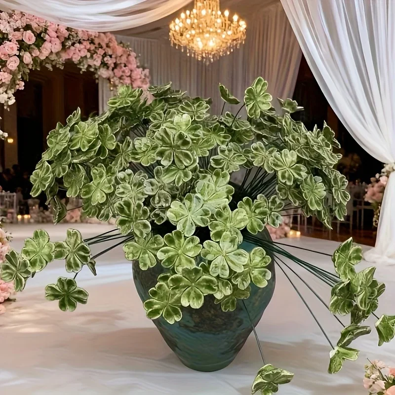 6pcs Handmade Chinoiserie Porcelain Clover Flowers Shamrock Decor Indoor/Outdoor Wedding Irish Home Tabletop Ceramic Plant Decor