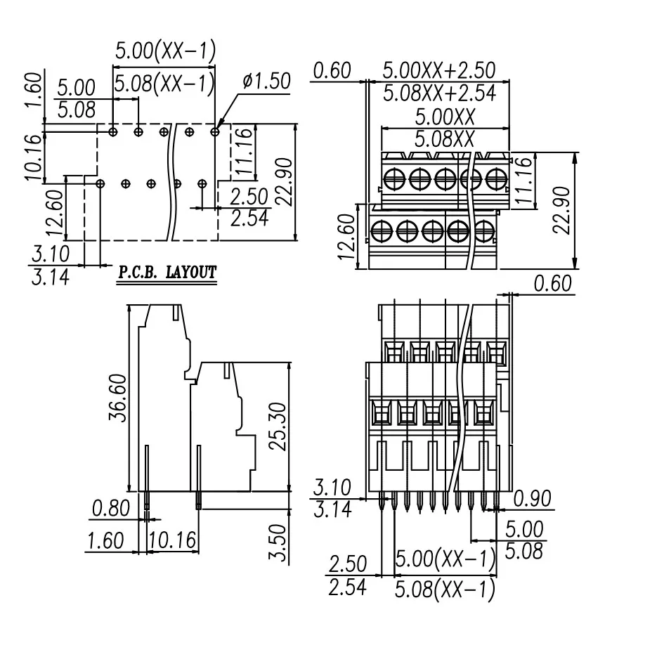 100PIN DG500AA 5.0mm 2PIN 3PIN PCB SCREW TERMINAL BLOCKS KF128BB PHOENIX E2K500B
