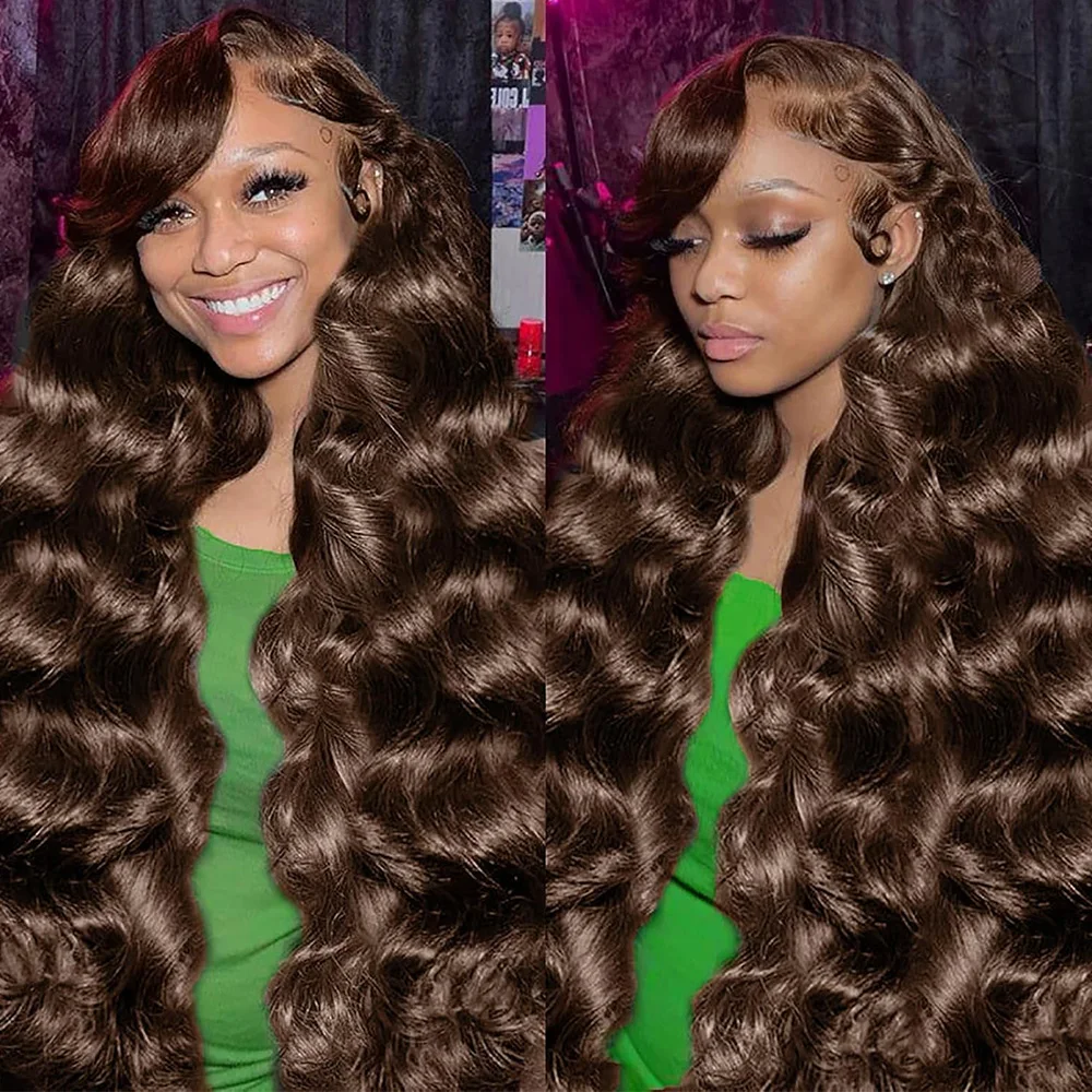 220 Density Chocolate Brown 13x6 HD Lace Front Wigs #4 Colored Body Wave 13x4 Transparent Lace Frontal Human Hair Wigs for Women
