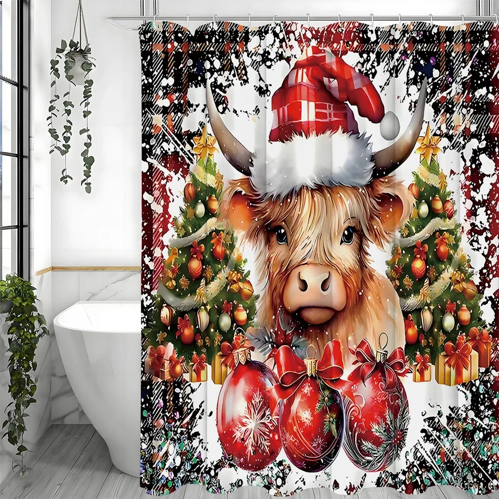 

Рождественская тема Бог Рождественская елка Теля Рождественская шляпа Картата снежинка Занавеска для душа, Декоративная занавеска для душа для ванной комнаты, Wa