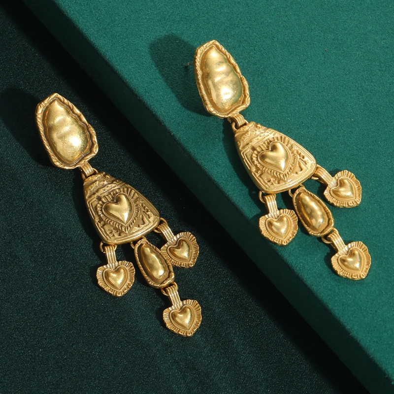 

Vintage Drop Heart Earrings Woman Antique Gold Color Retro Love Long Wedding Party Palace Luxury Quality Jewelry Designer 2026