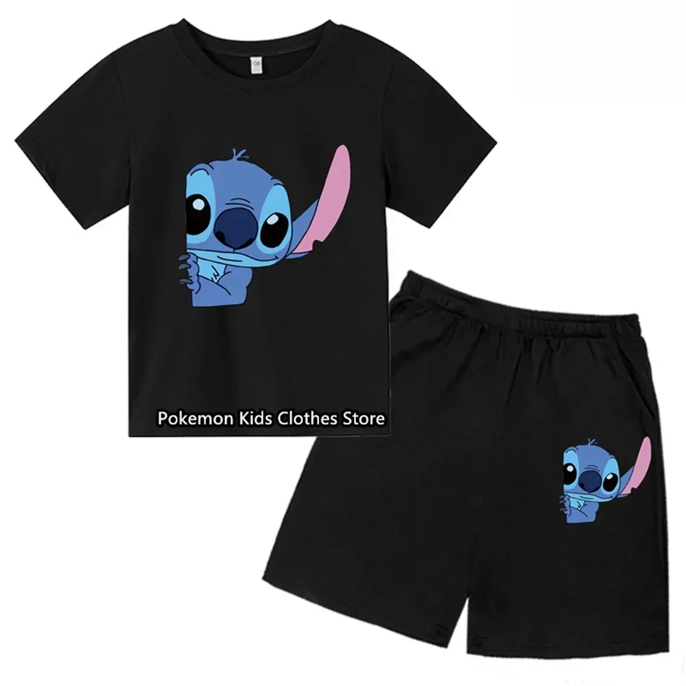 

Summer Fashion Cute Stitch Children's Baby Two-piece T-shirt Set Boy Round Neck Casual Short Sleeve Girl Short Sleeve Shorts